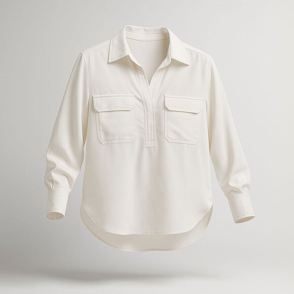 Madewell Contrast-Stitch Popover Shirt Women Small Winter White Crepe Blouse NWD - Picture 1 of 16